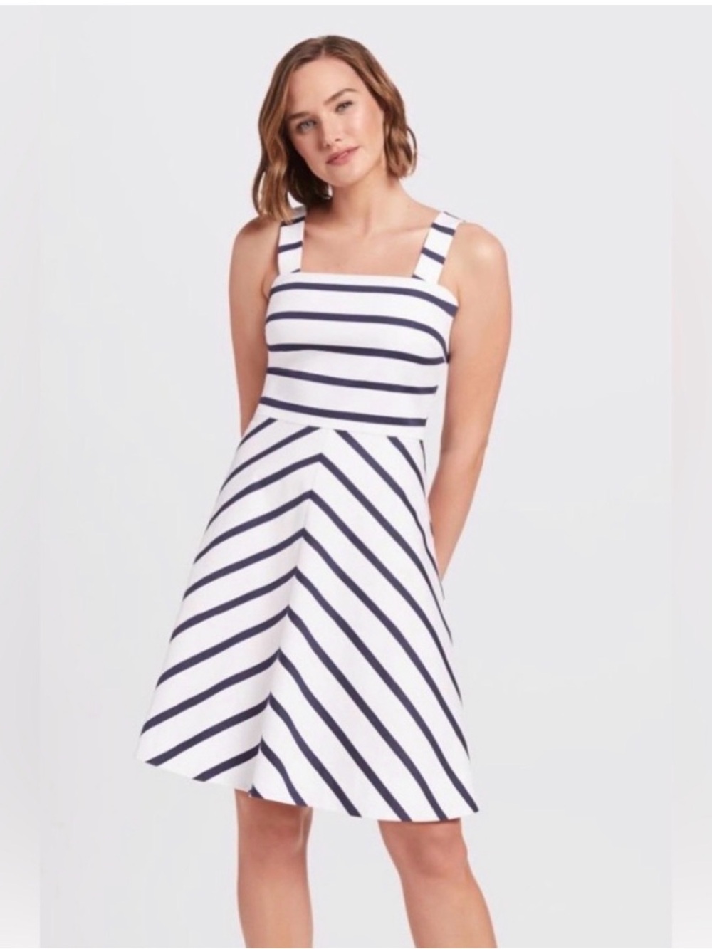 Draper James White and Navy Striped Midi Dress